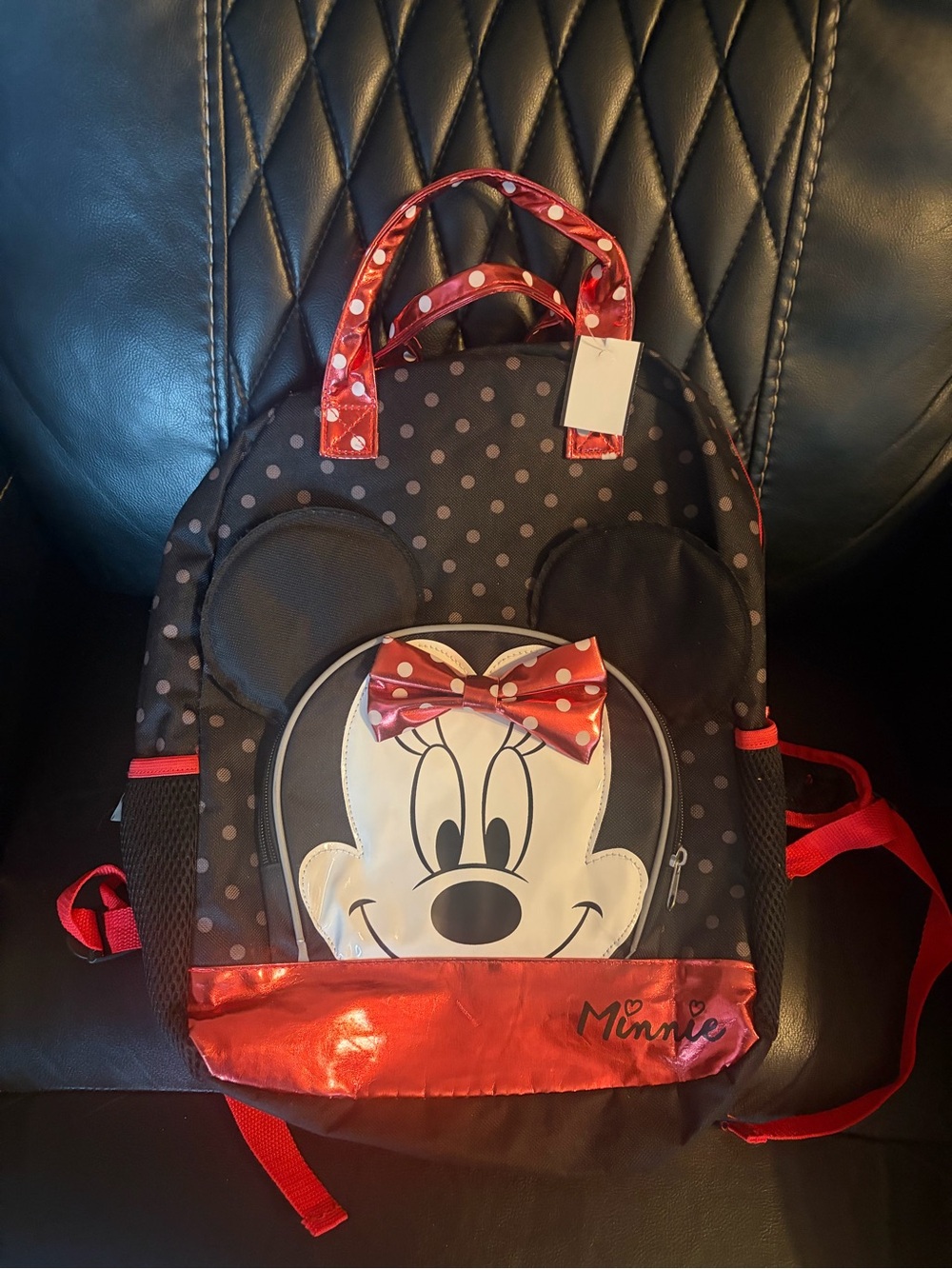 Disney Minnie Mouse 3D Ears Polka Dot Full Size Backpack NWT Red Black